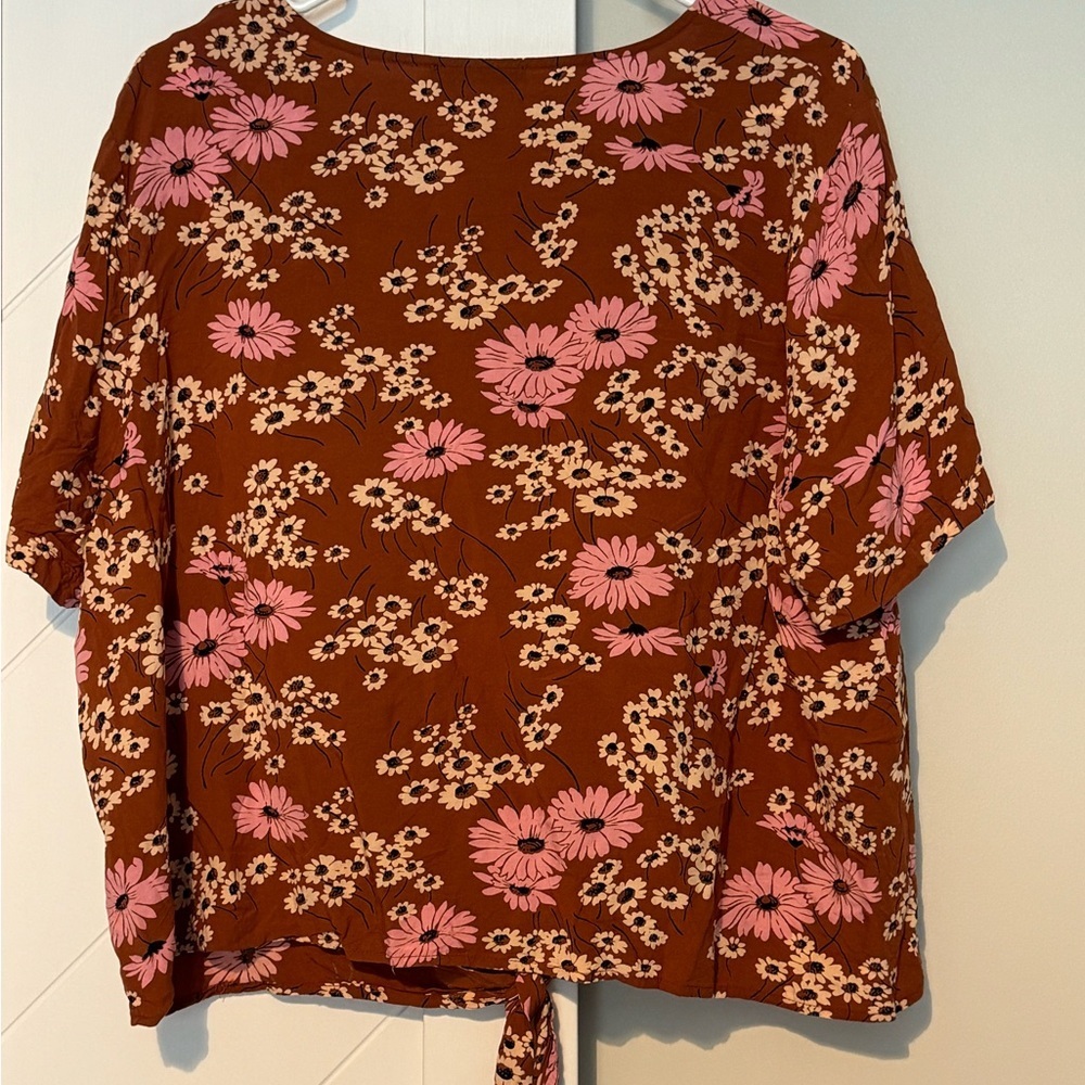 Madewell Daisy Print Tie-Front V-Neck Blouse Brown Pink Floral Medium - Picture 9 of 9